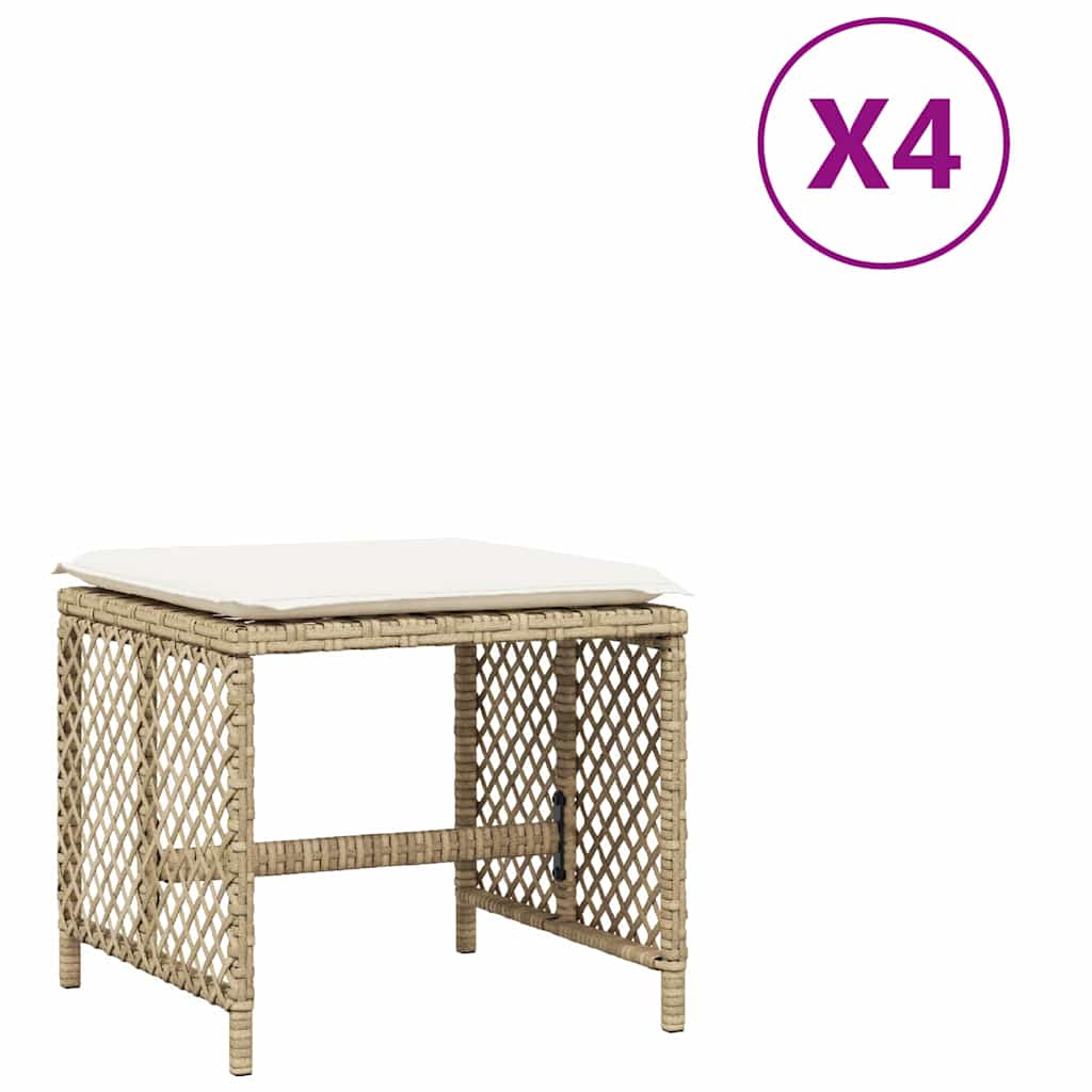 haveskamler 4 stk. med hynder 41x41x36 cm polyrattan beige