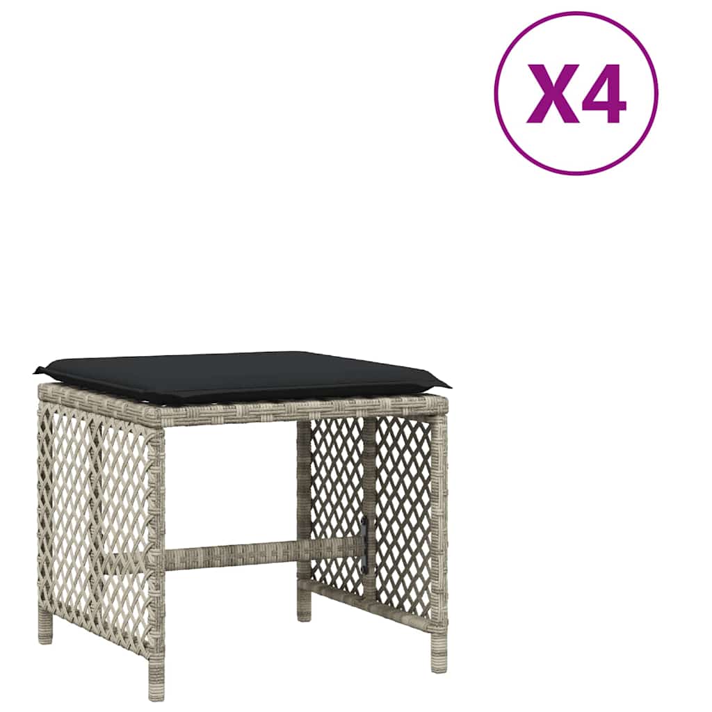 haveskamler 4 stk. med hynder 41x41x36 cm polyrattan lysegrå