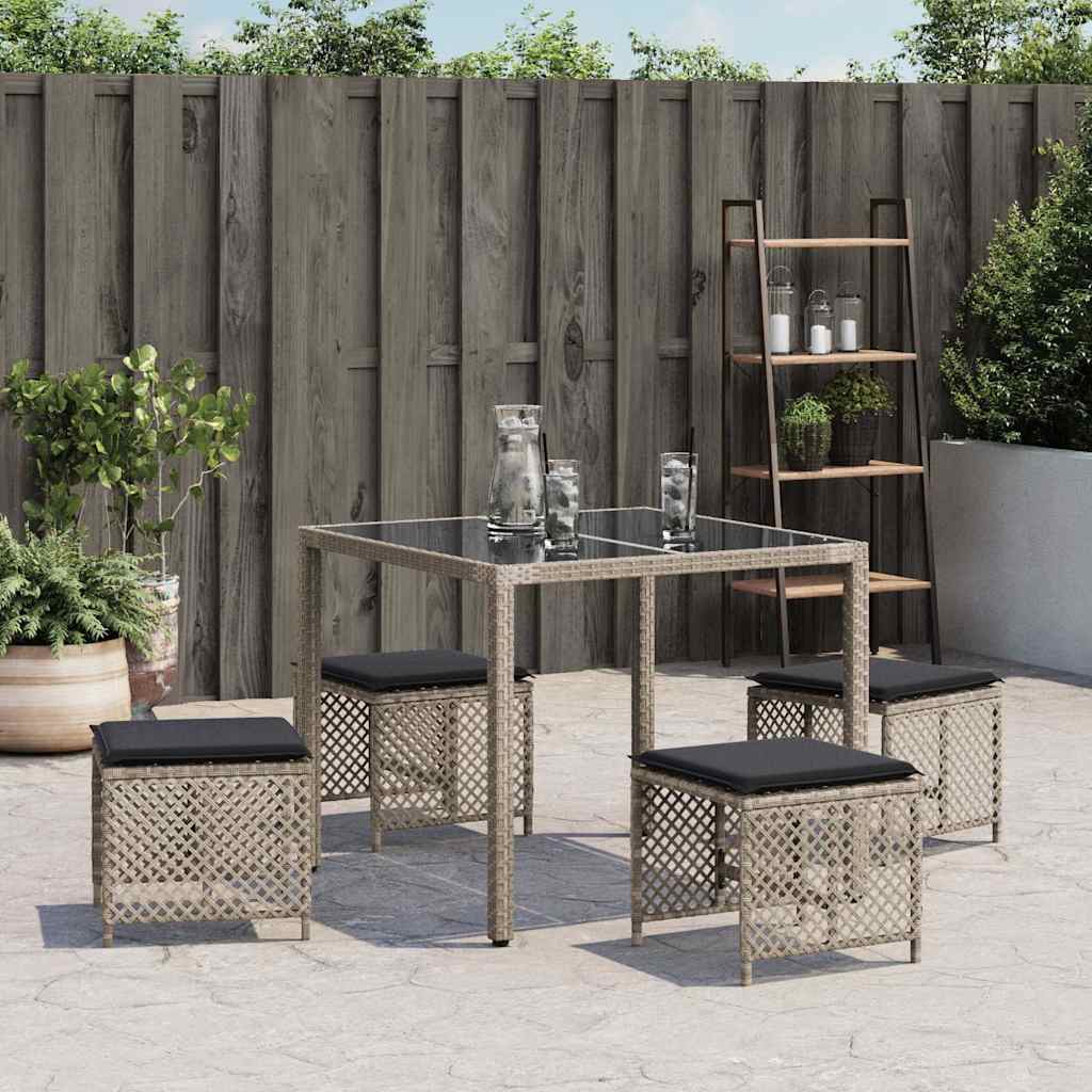 haveskamler 4 stk. med hynder 41x41x36 cm polyrattan lysegrå