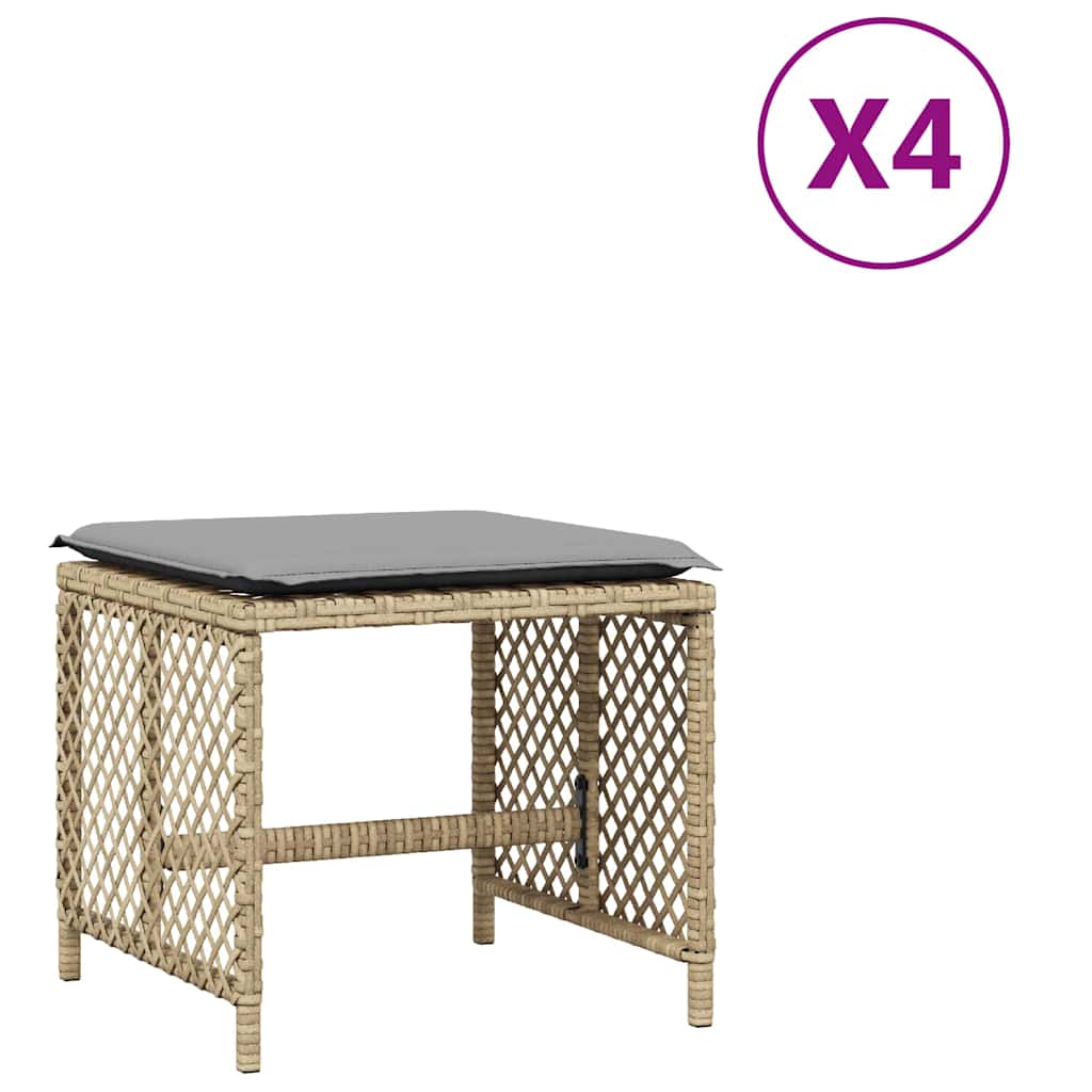 haveskamler 4 stk. med hynder 41x41x36 cm polyrattan beige