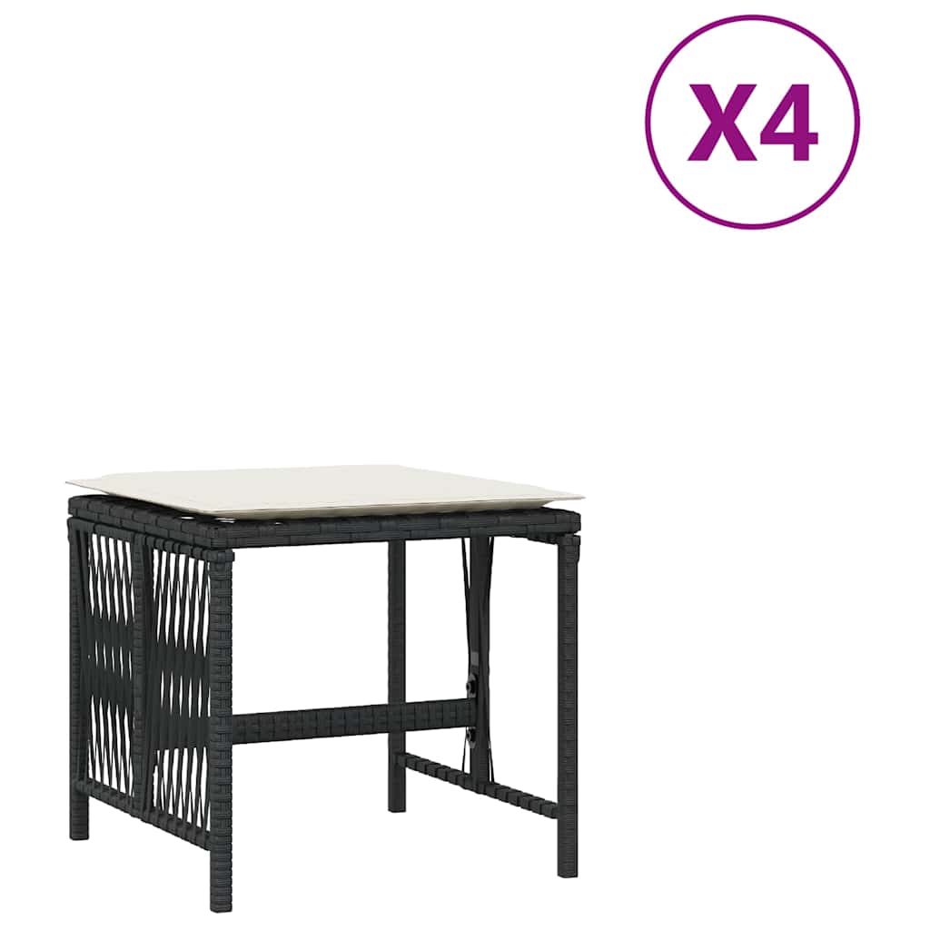 haveskammel med hynder 4 stk. 41x41x36 cm polyrattan sort