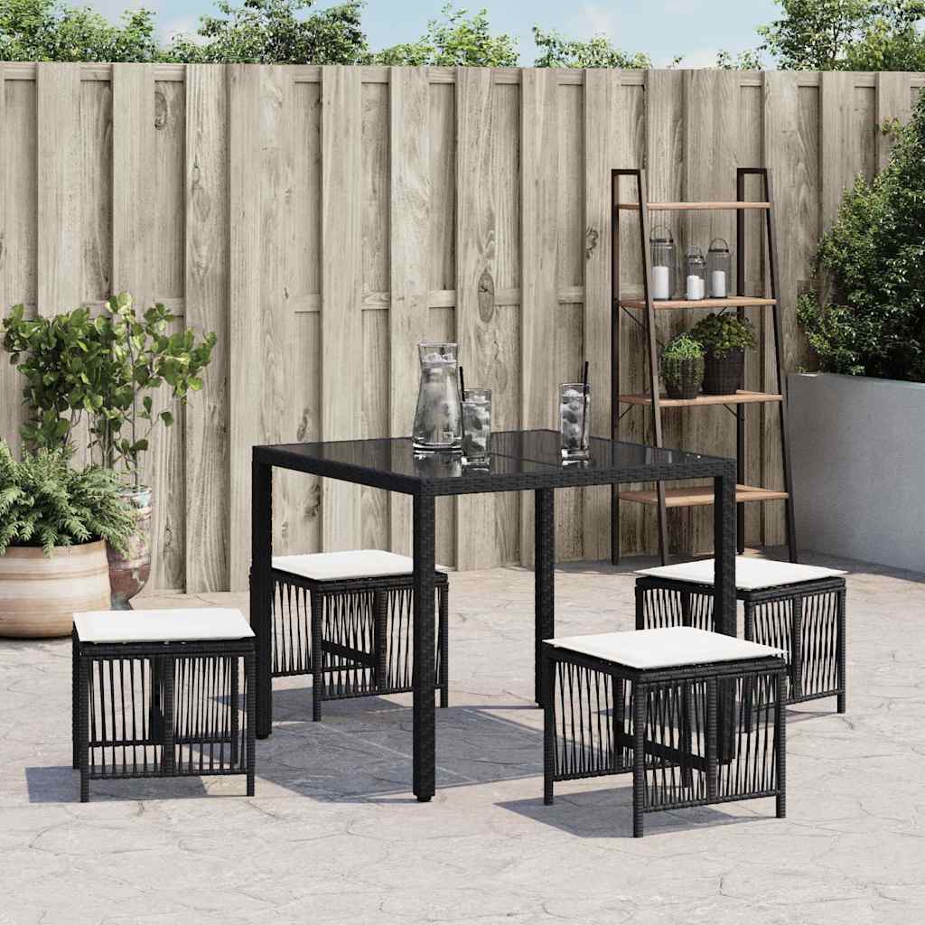 haveskammel med hynder 4 stk. 41x41x36 cm polyrattan sort