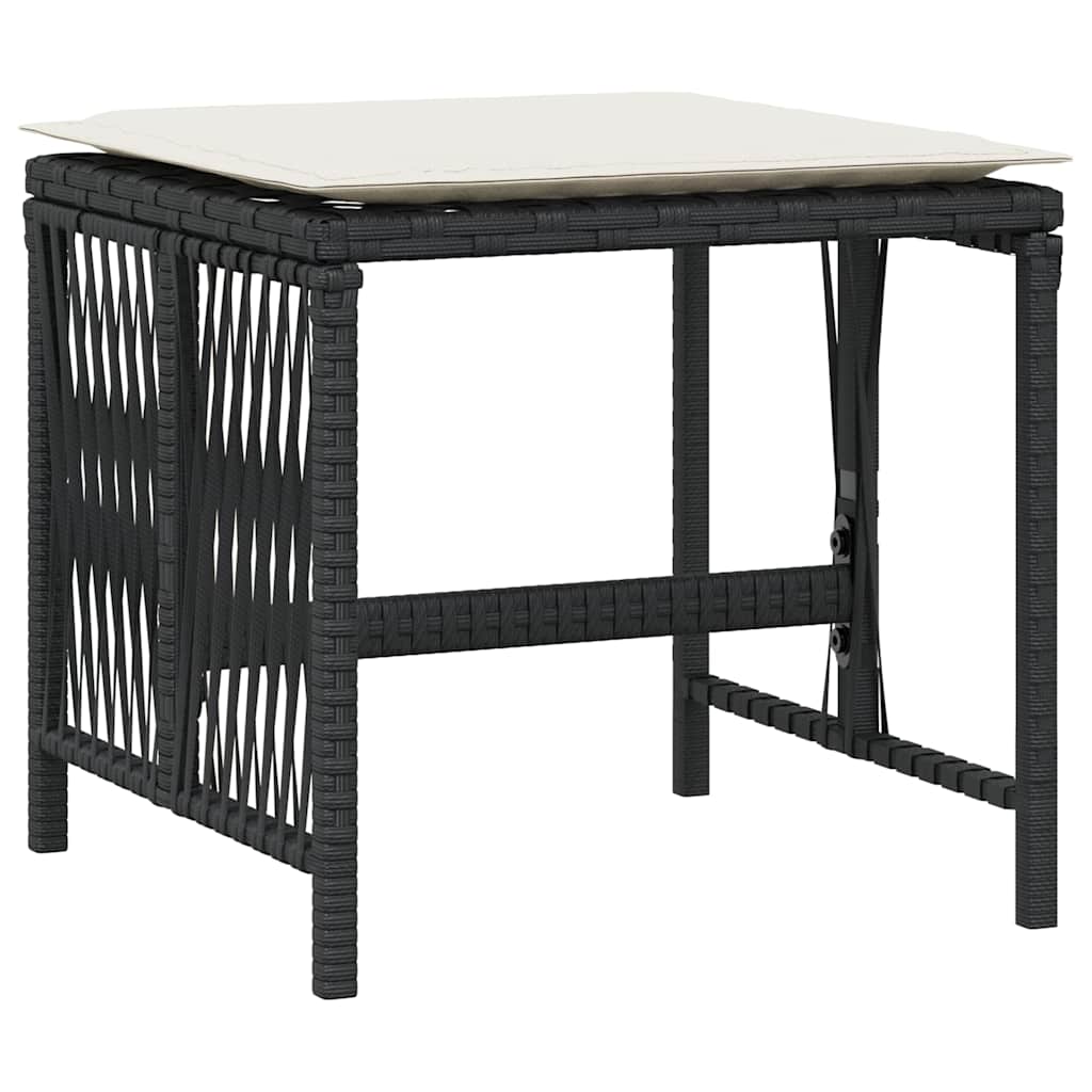 haveskammel med hynder 4 stk. 41x41x36 cm polyrattan sort