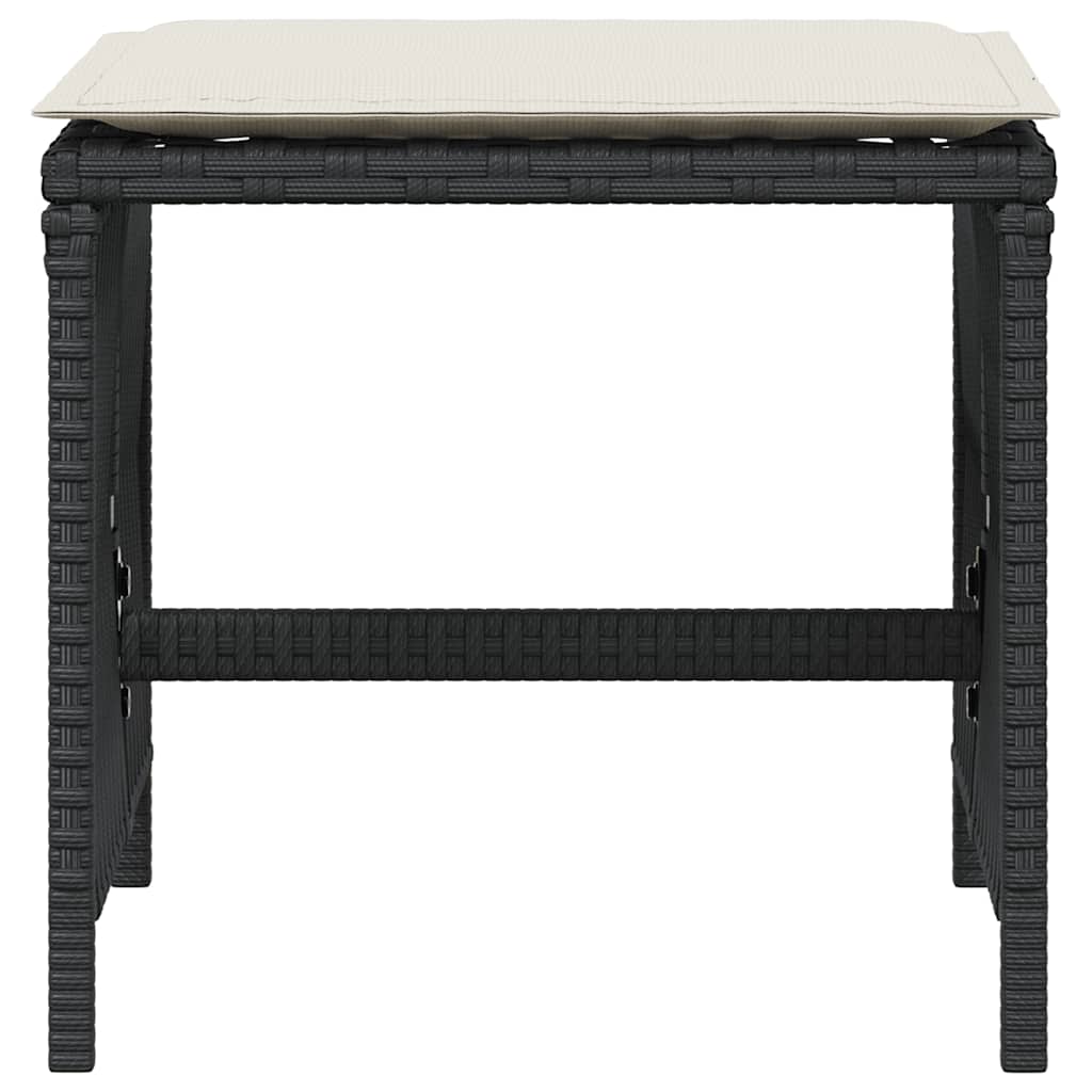 haveskammel med hynder 4 stk. 41x41x36 cm polyrattan sort