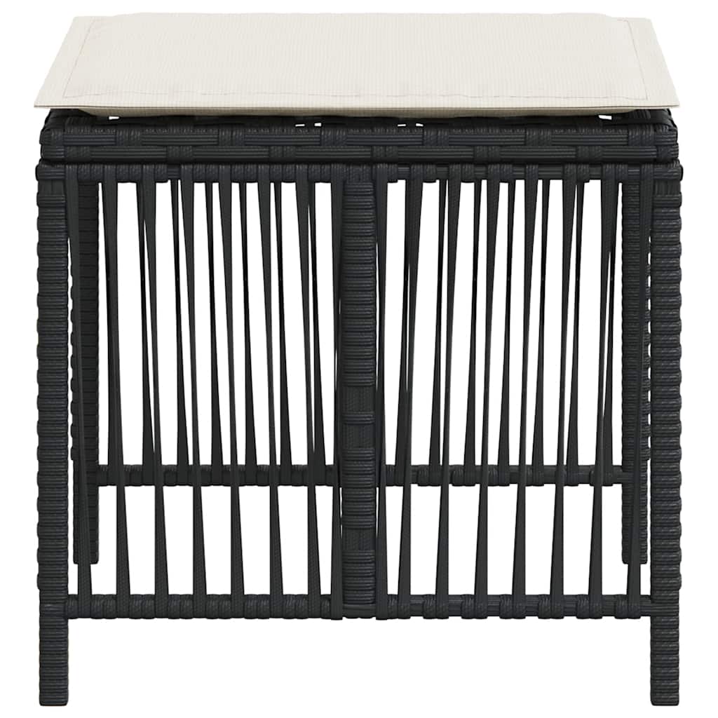 haveskammel med hynder 4 stk. 41x41x36 cm polyrattan sort
