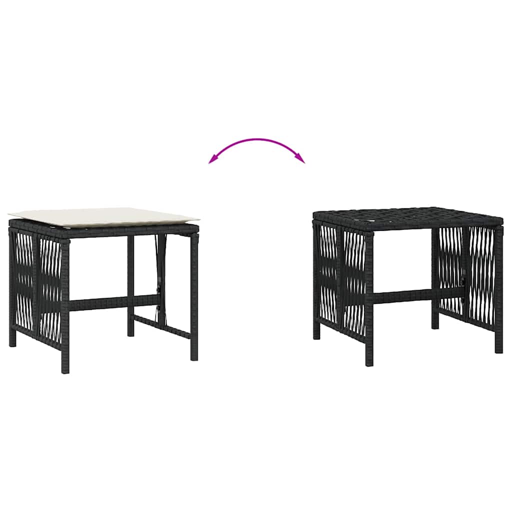 haveskammel med hynder 4 stk. 41x41x36 cm polyrattan sort