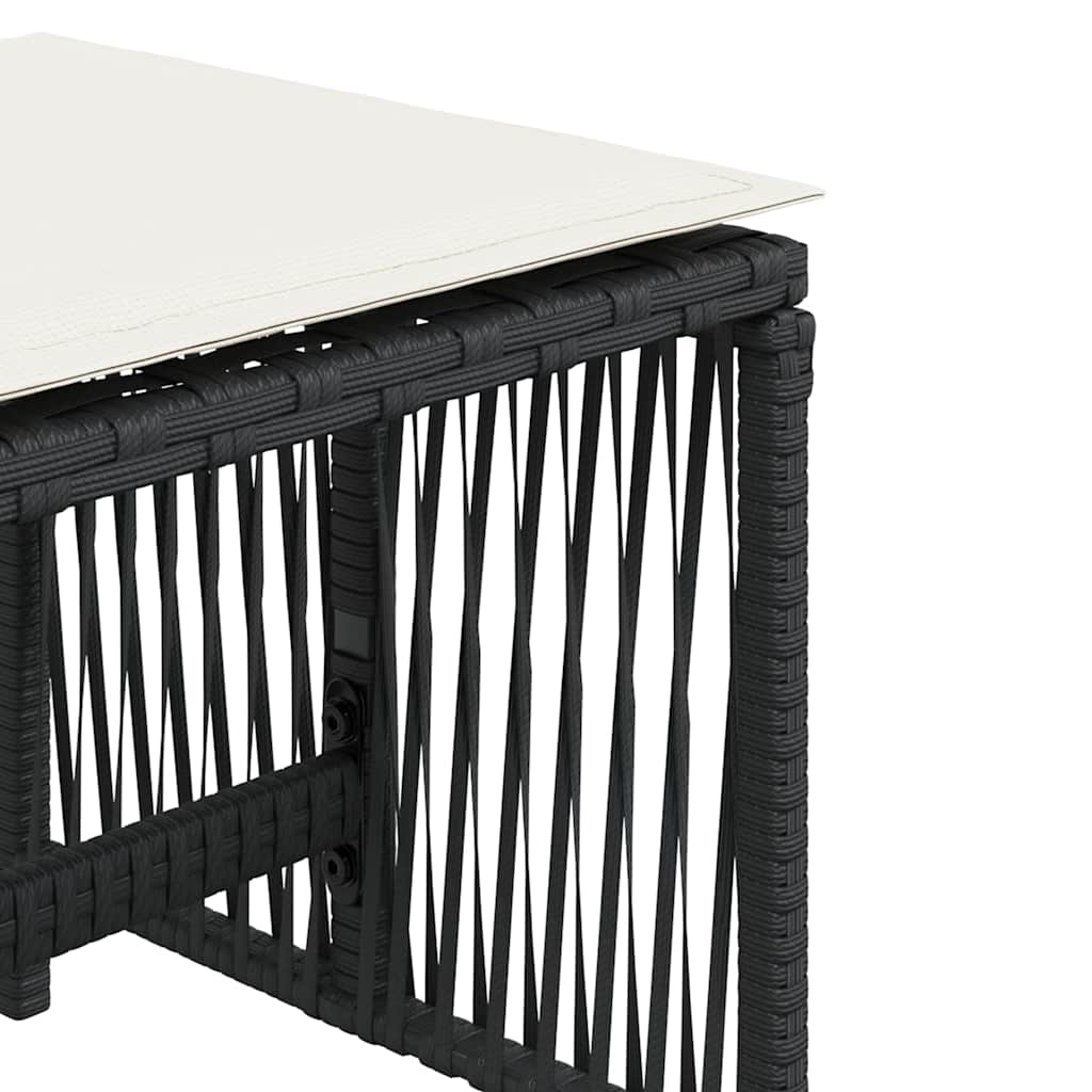 haveskammel med hynder 4 stk. 41x41x36 cm polyrattan sort