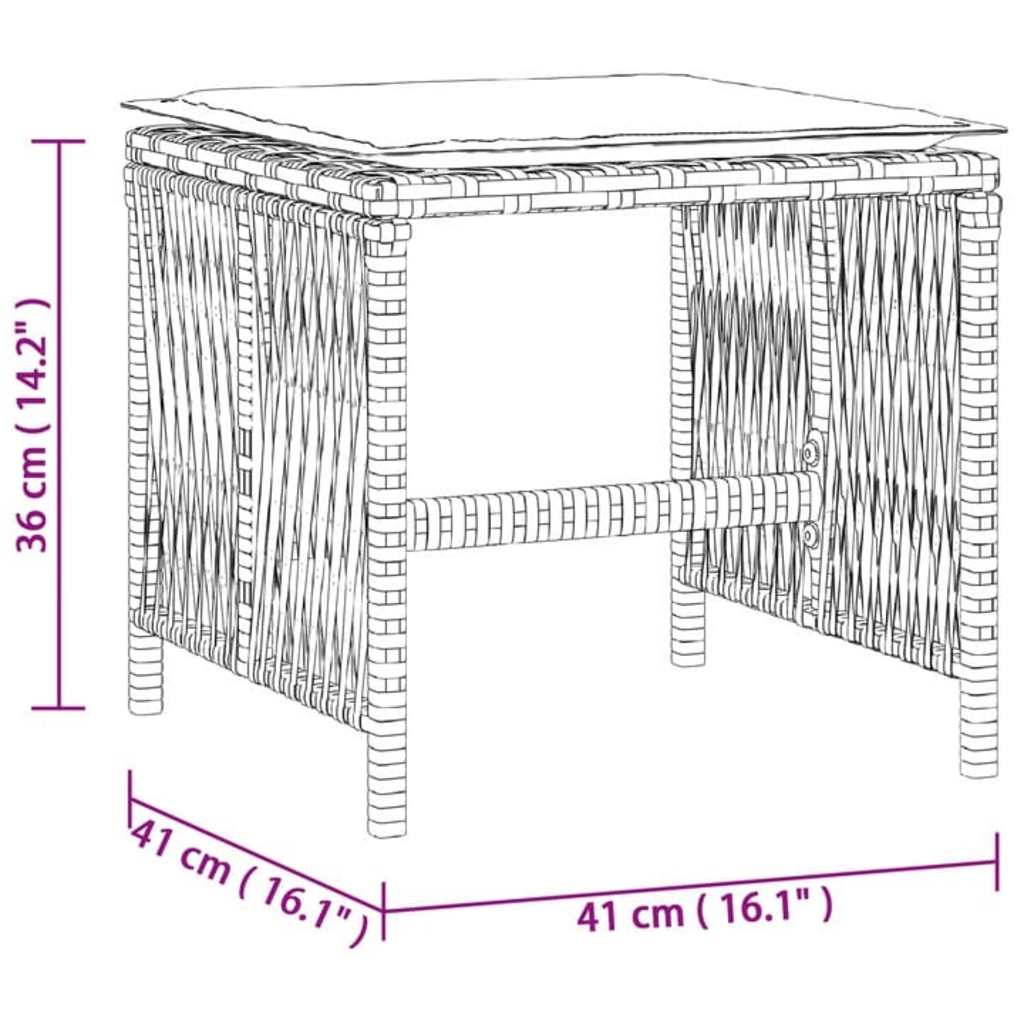 haveskammel med hynder 4 stk. 41x41x36 cm polyrattan sort