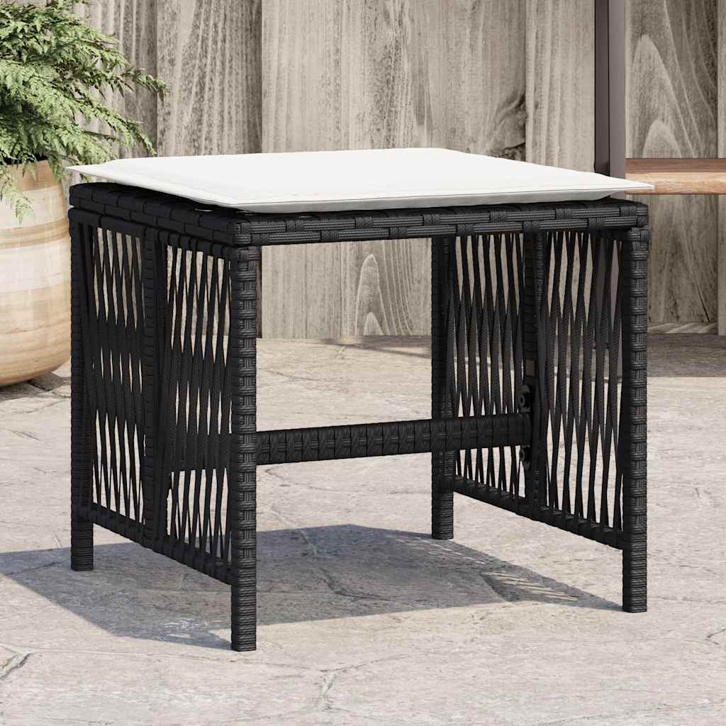 haveskammel med hynder 4 stk. 41x41x36 cm polyrattan sort