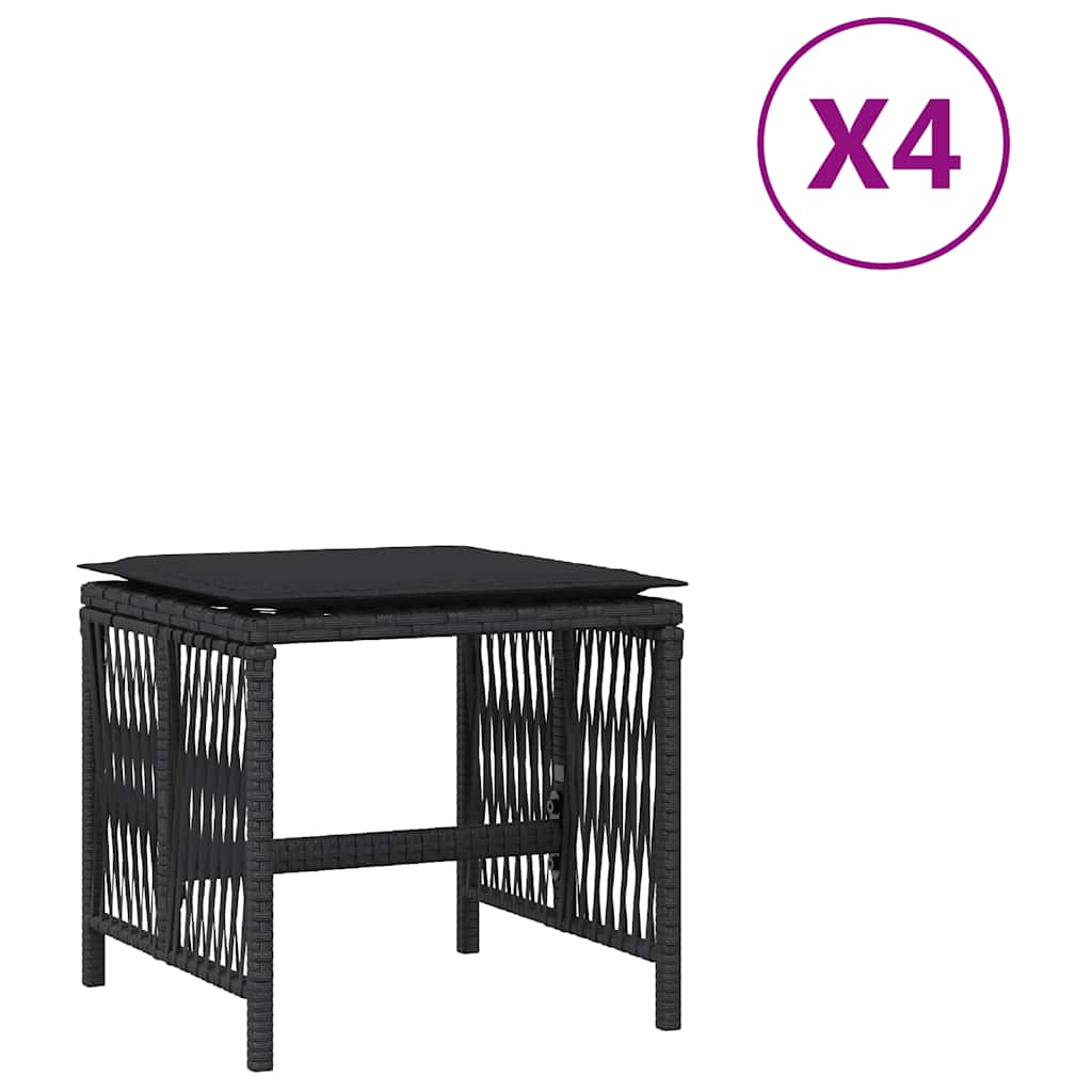 haveskammel med hynder 4 stk. 41x41x36 cm polyrattan sort