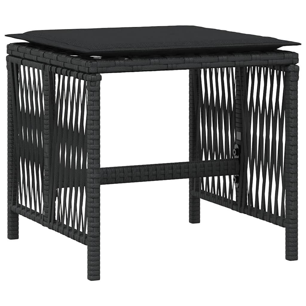 haveskammel med hynder 4 stk. 41x41x36 cm polyrattan sort