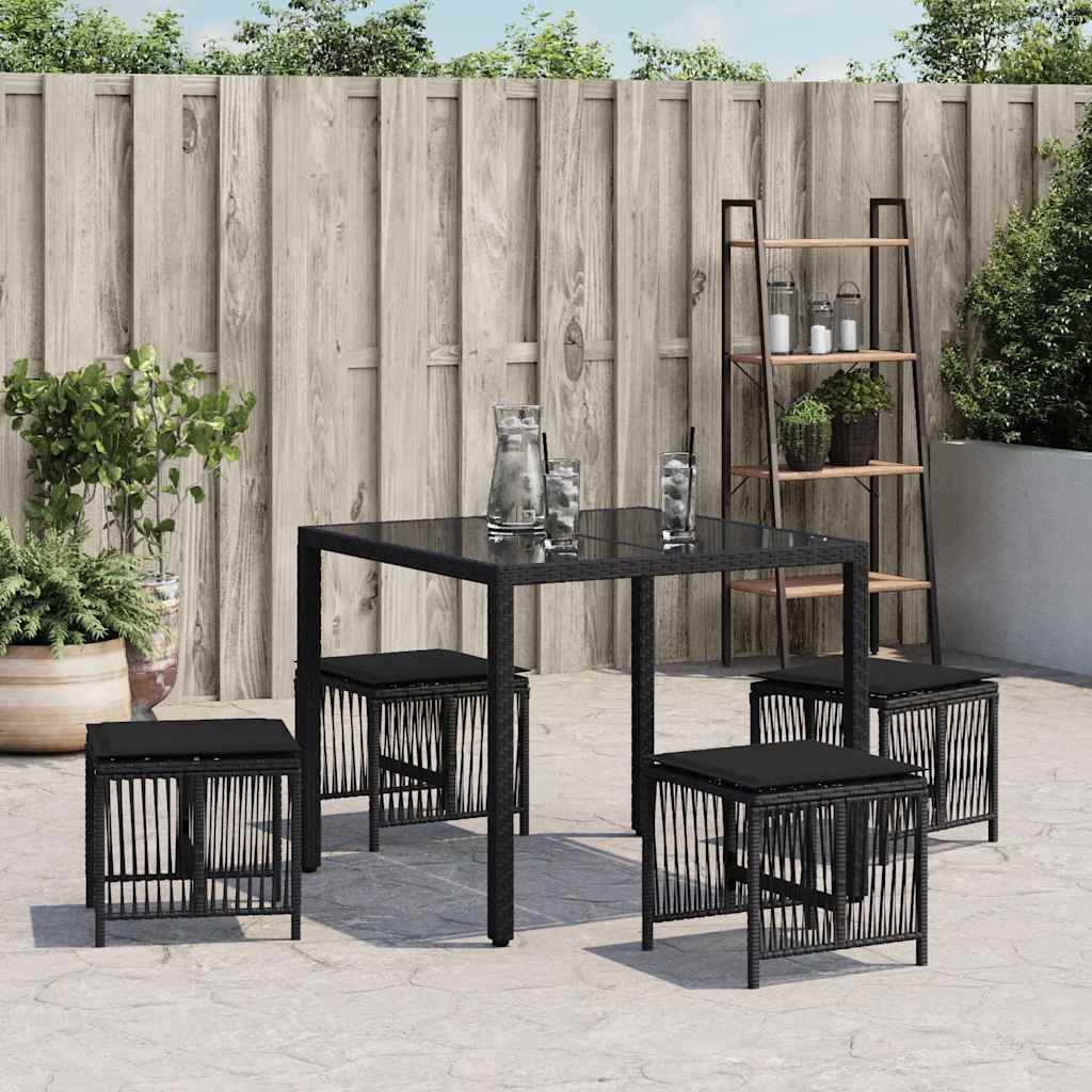 haveskammel med hynder 4 stk. 41x41x36 cm polyrattan sort