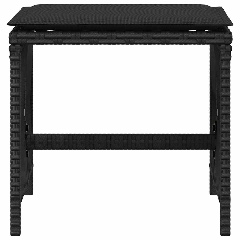 haveskammel med hynder 4 stk. 41x41x36 cm polyrattan sort