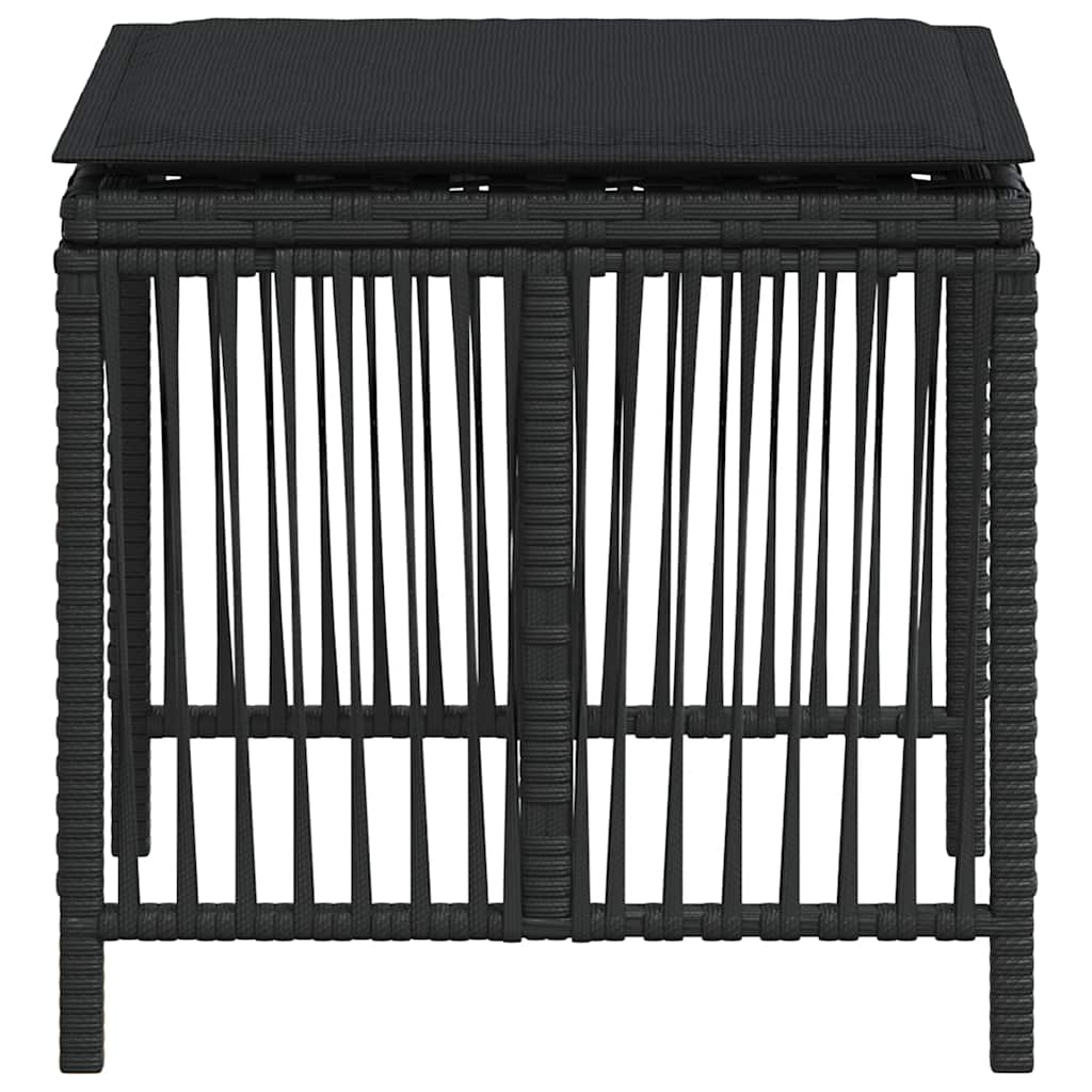 haveskammel med hynder 4 stk. 41x41x36 cm polyrattan sort