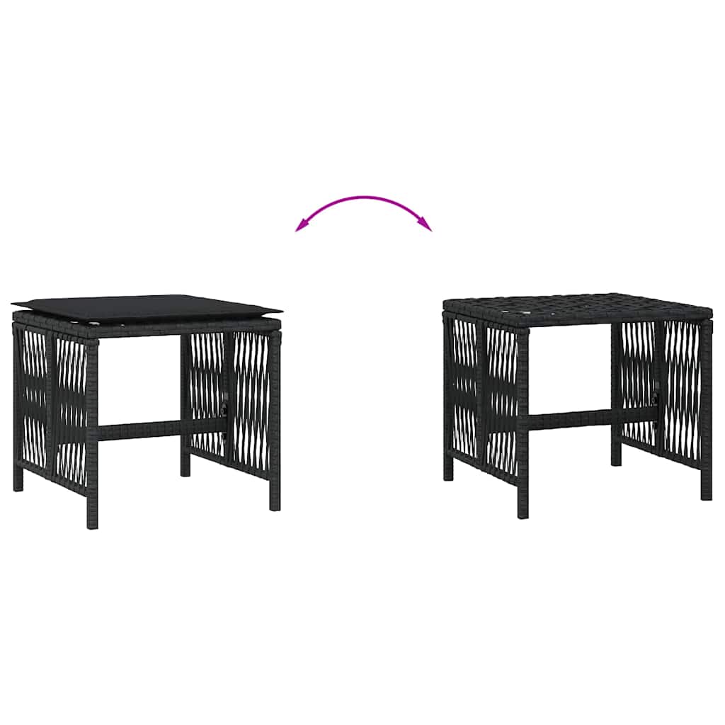 haveskammel med hynder 4 stk. 41x41x36 cm polyrattan sort