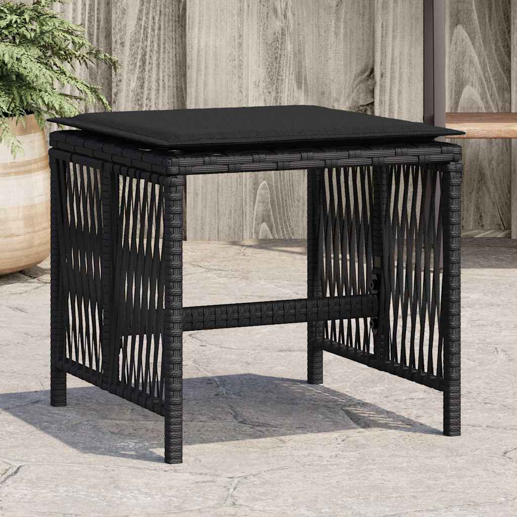 haveskammel med hynder 4 stk. 41x41x36 cm polyrattan sort