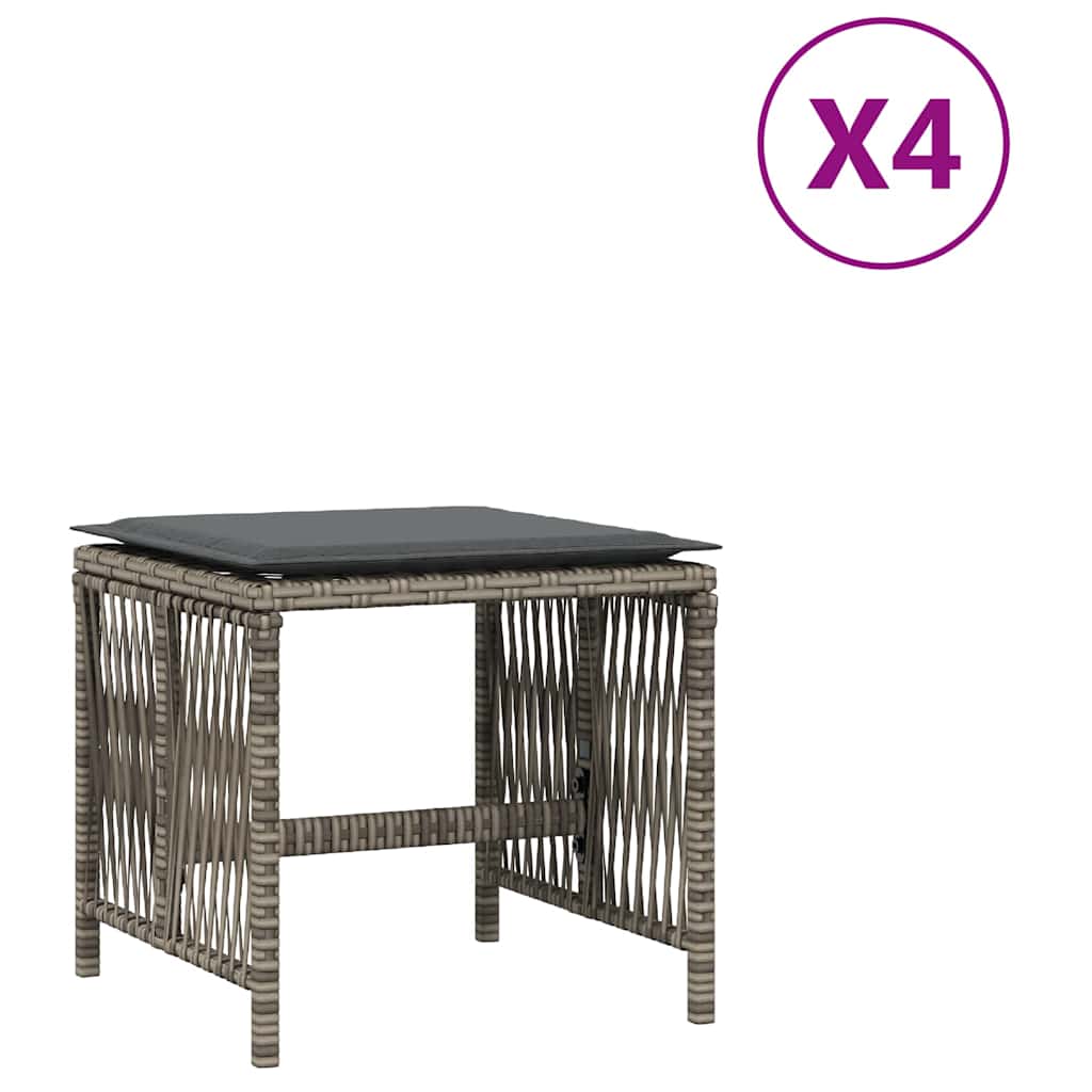 haveskamler 4 stk. med hynder 41x41x36 cm polyrattan grå