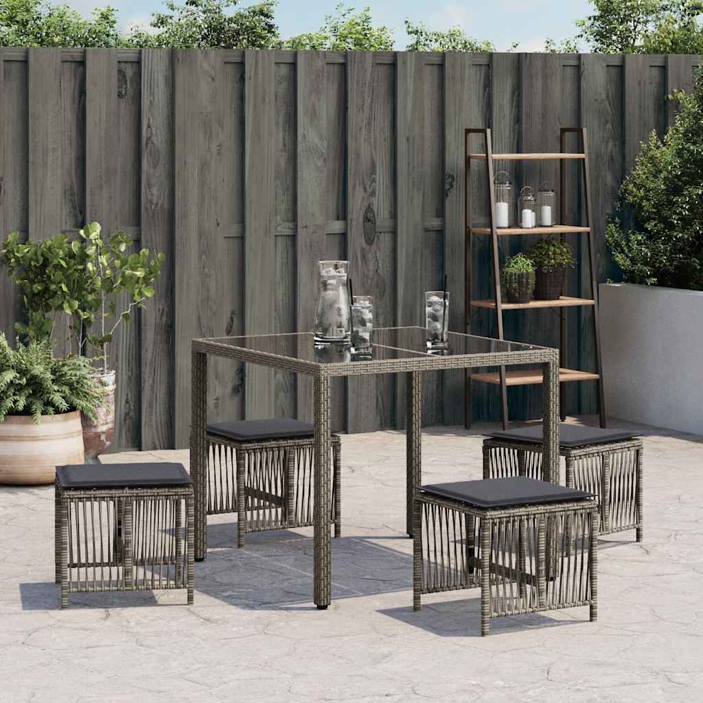 haveskamler 4 stk. med hynder 41x41x36 cm polyrattan grå