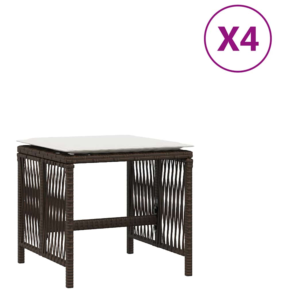 haveskamler 4 stk. med hynder 41x41x36 cm polyrattan brun
