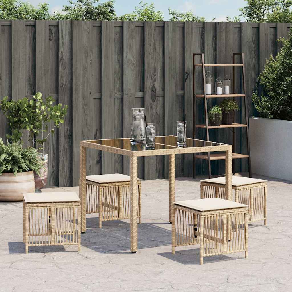 haveskamler 4 stk. med hynder 41x41x36 cm polyrattan beige