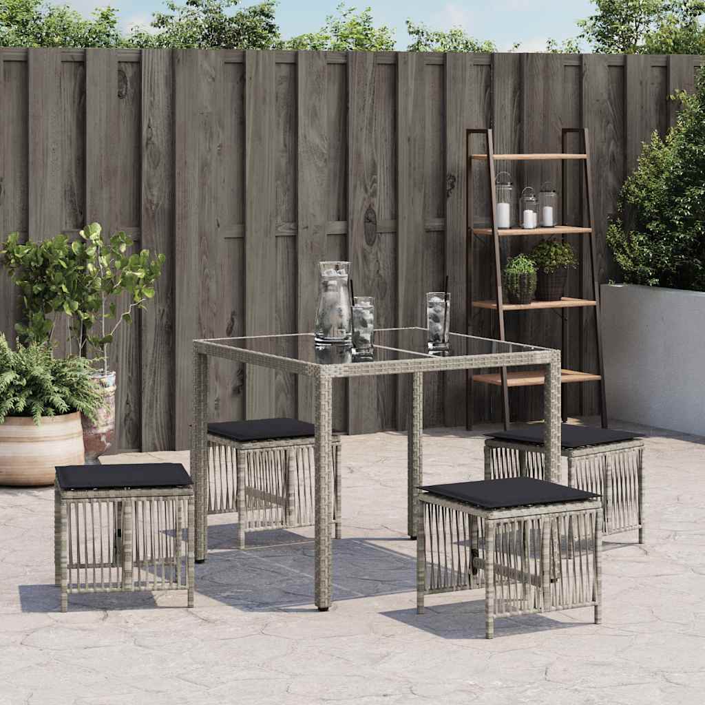 haveskamler 4 stk. med hynder 41x41x36 cm polyrattan lysegrå