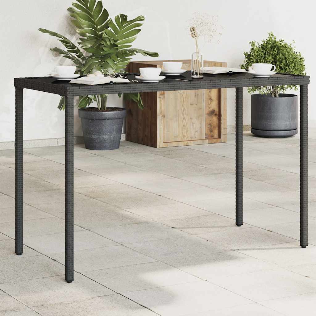 havebord med glastop 115x54x74 cm polyrattan sort
