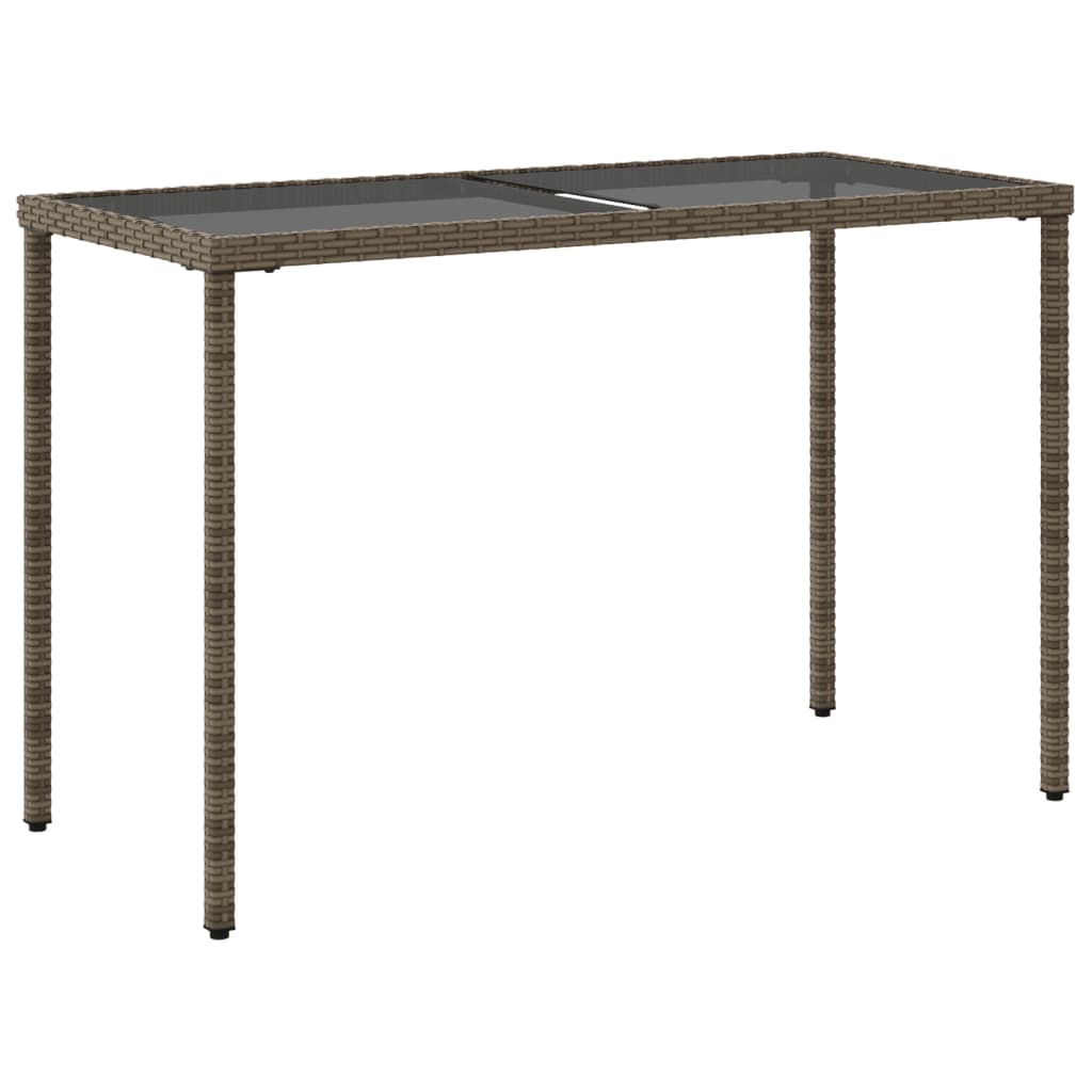 havebord med glastop 115x54x74 cm polyrattan grå
