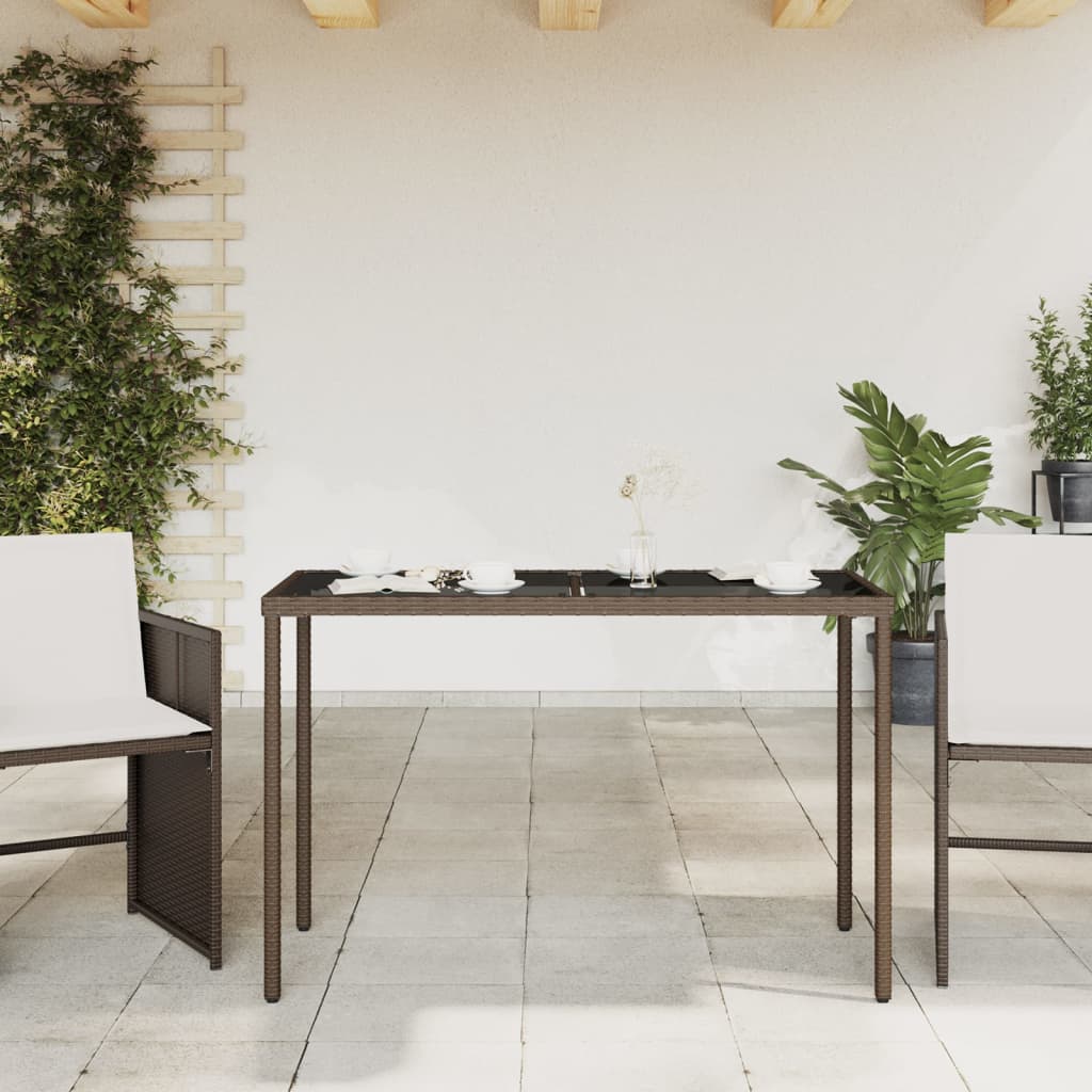 havebord med glastop 115x54x74 cm polyrattan brun