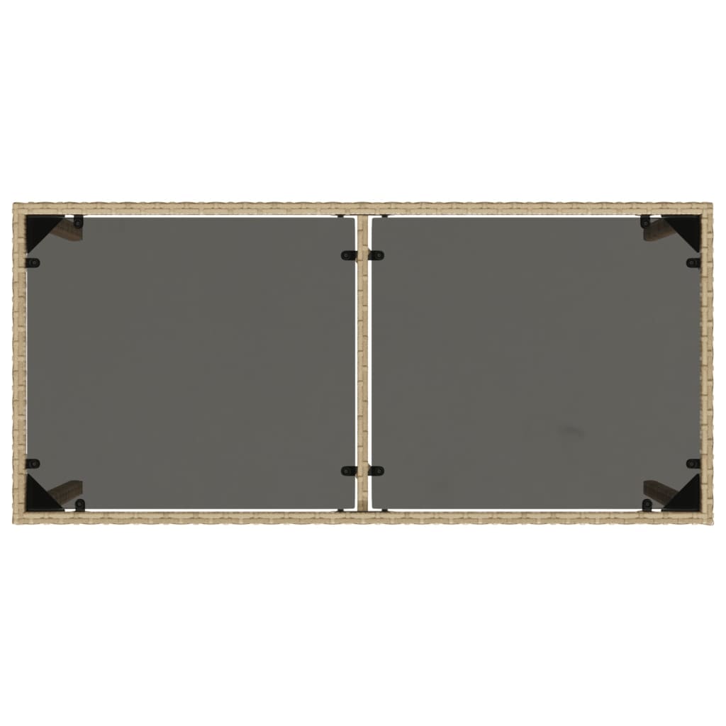havebord med glastop 115x54x74 cm polyrattan beige