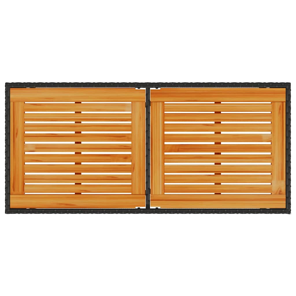 havebord med top i akacietræ 115x54x74 cm polyrattan sort