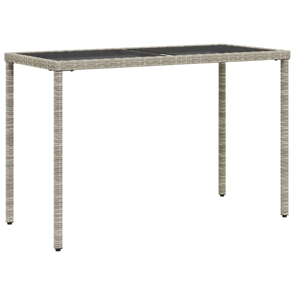 havebord med glastop 115x54x74 cm polyrattan lysegrå