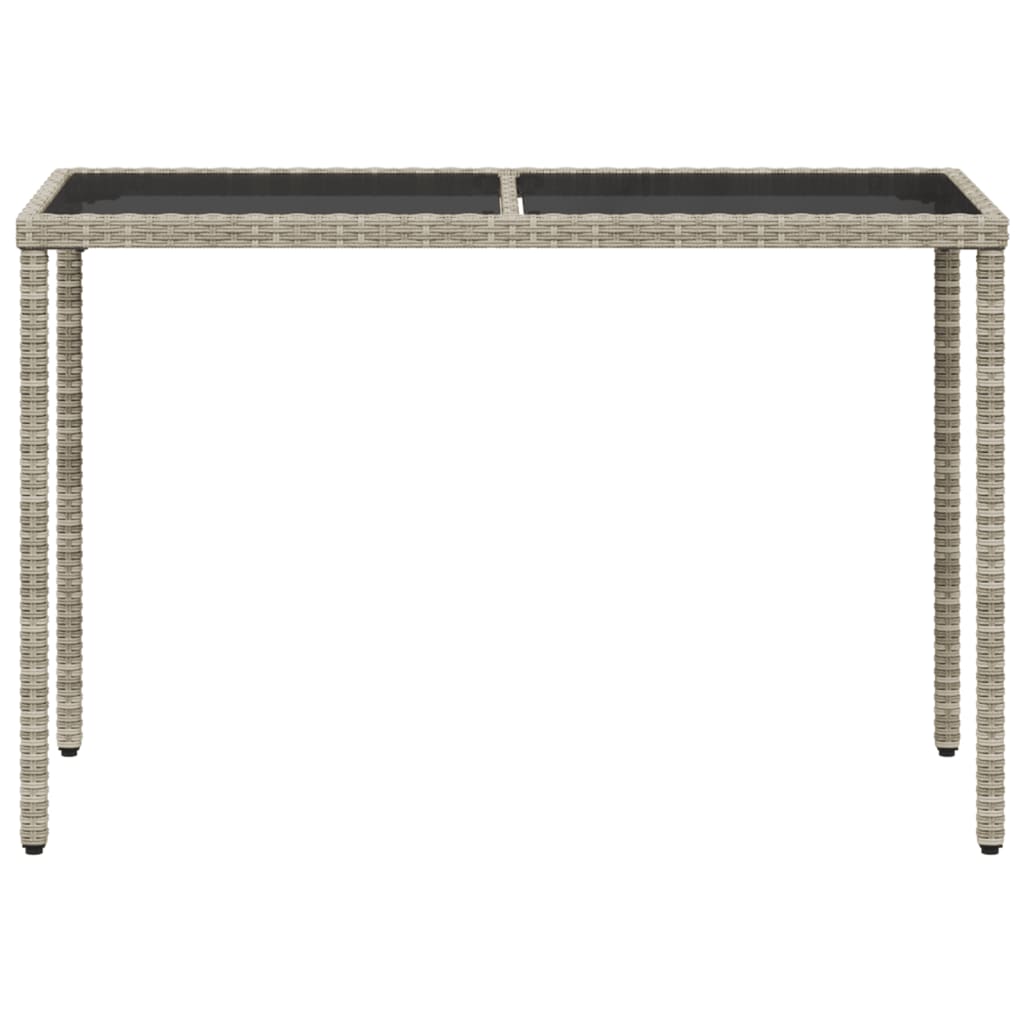 havebord med glastop 115x54x74 cm polyrattan lysegrå