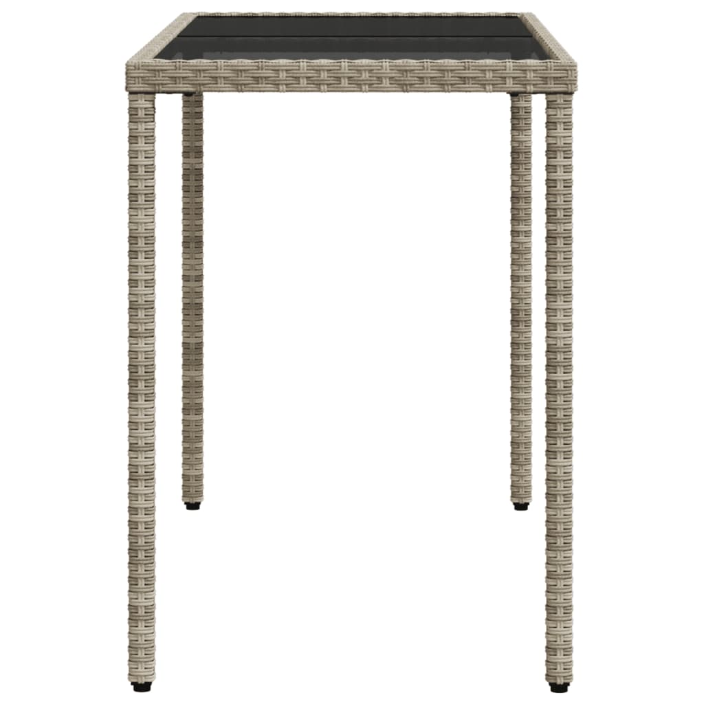 havebord med glastop 115x54x74 cm polyrattan lysegrå