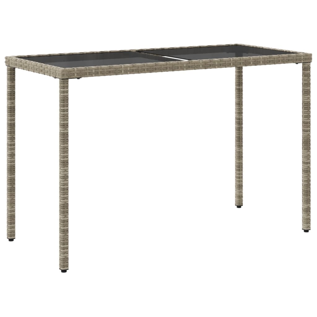 havebord med glastop 115x54x74 cm polyrattan lysegrå