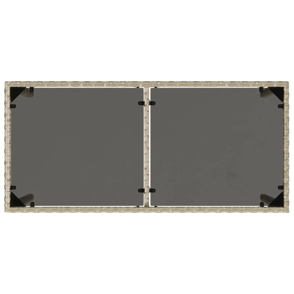 havebord med glastop 115x54x74 cm polyrattan lysegrå