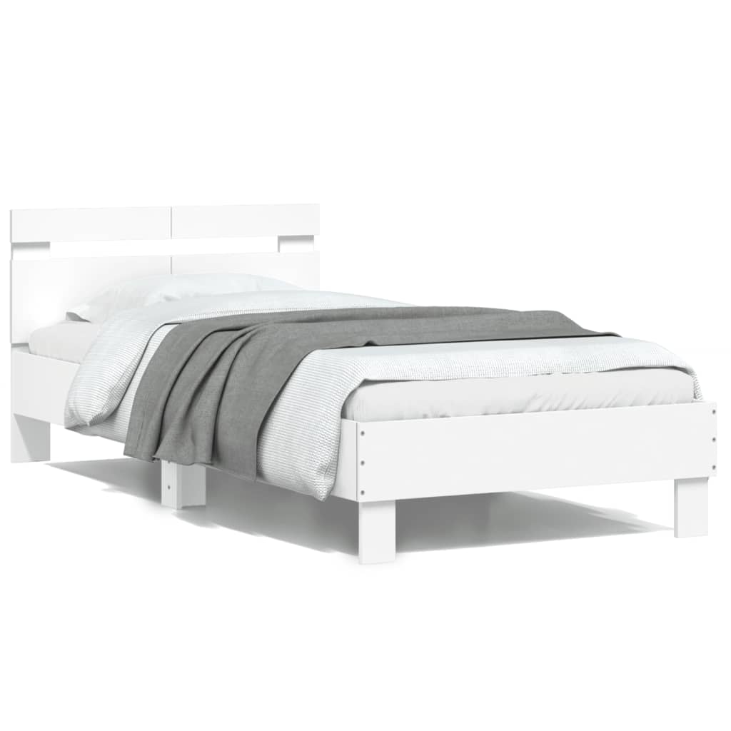 sengeramme med sengegavl 100x200 cm konstrueret træ hvid