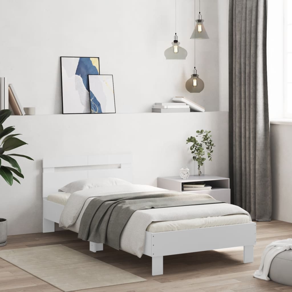 sengeramme med sengegavl 100x200 cm konstrueret træ hvid