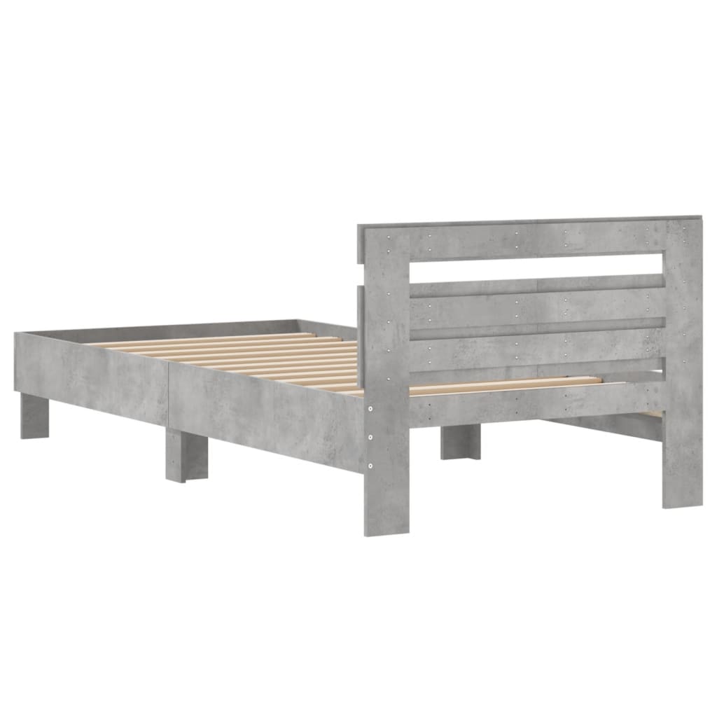 sengeramme med sengegavl 100x200 cm konstrueret træ betongrå