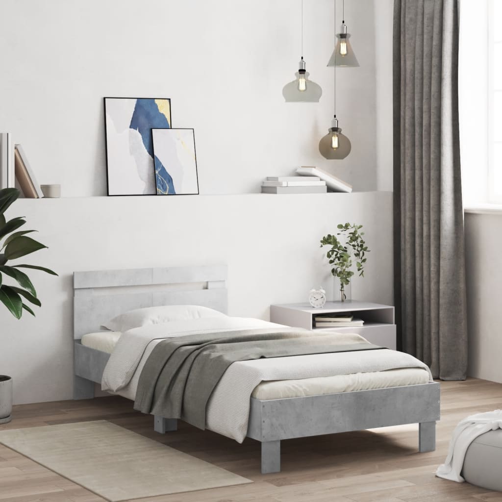 sengeramme med sengegavl 100x200 cm konstrueret træ betongrå