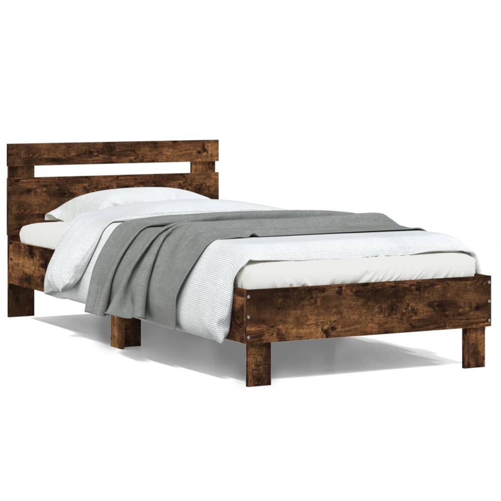 sengeramme med sengegavl 100x200 cm konstrueret træ røget eg