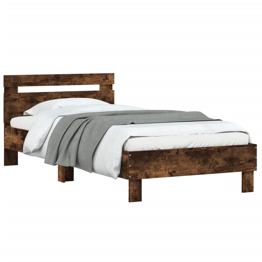 sengeramme med sengegavl 100x200 cm konstrueret træ røget eg