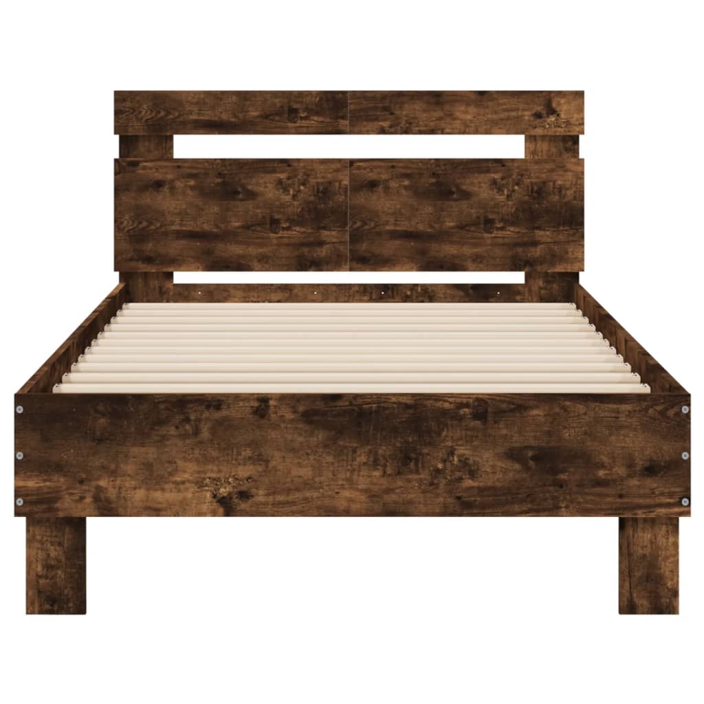 sengeramme med sengegavl 100x200 cm konstrueret træ røget eg