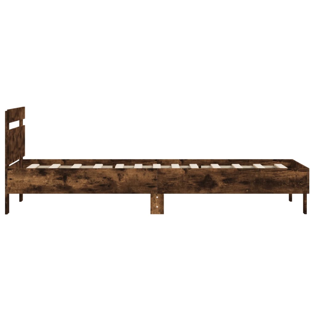 sengeramme med sengegavl 100x200 cm konstrueret træ røget eg