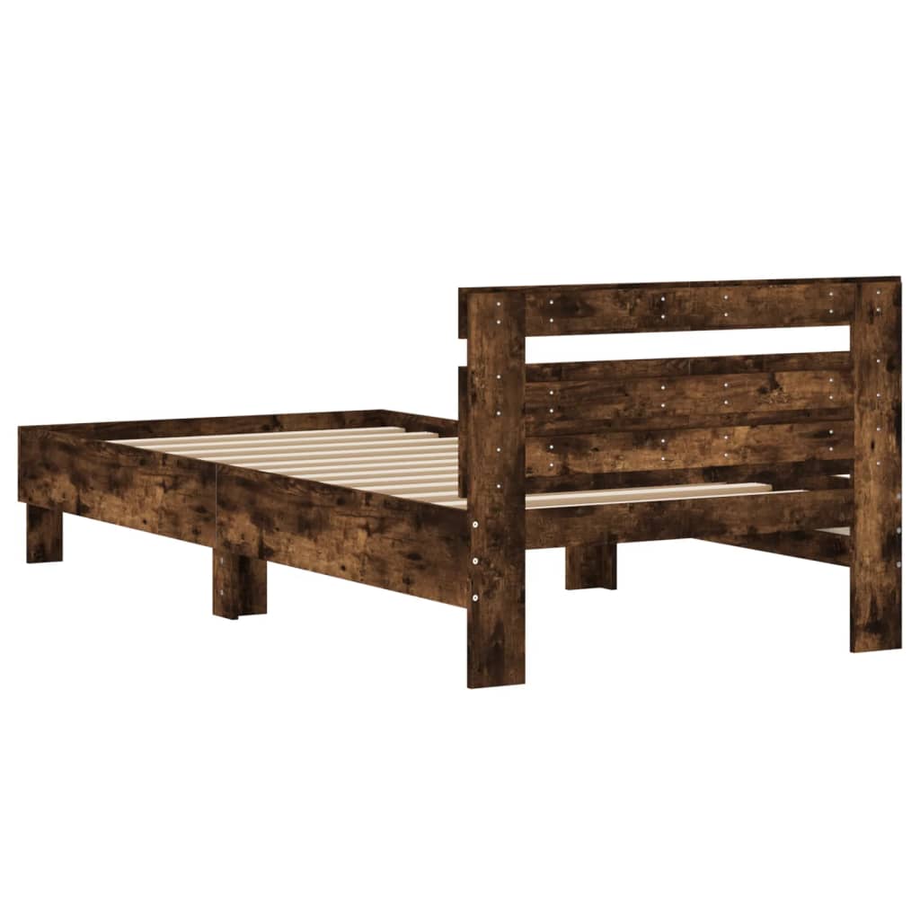 sengeramme med sengegavl 100x200 cm konstrueret træ røget eg
