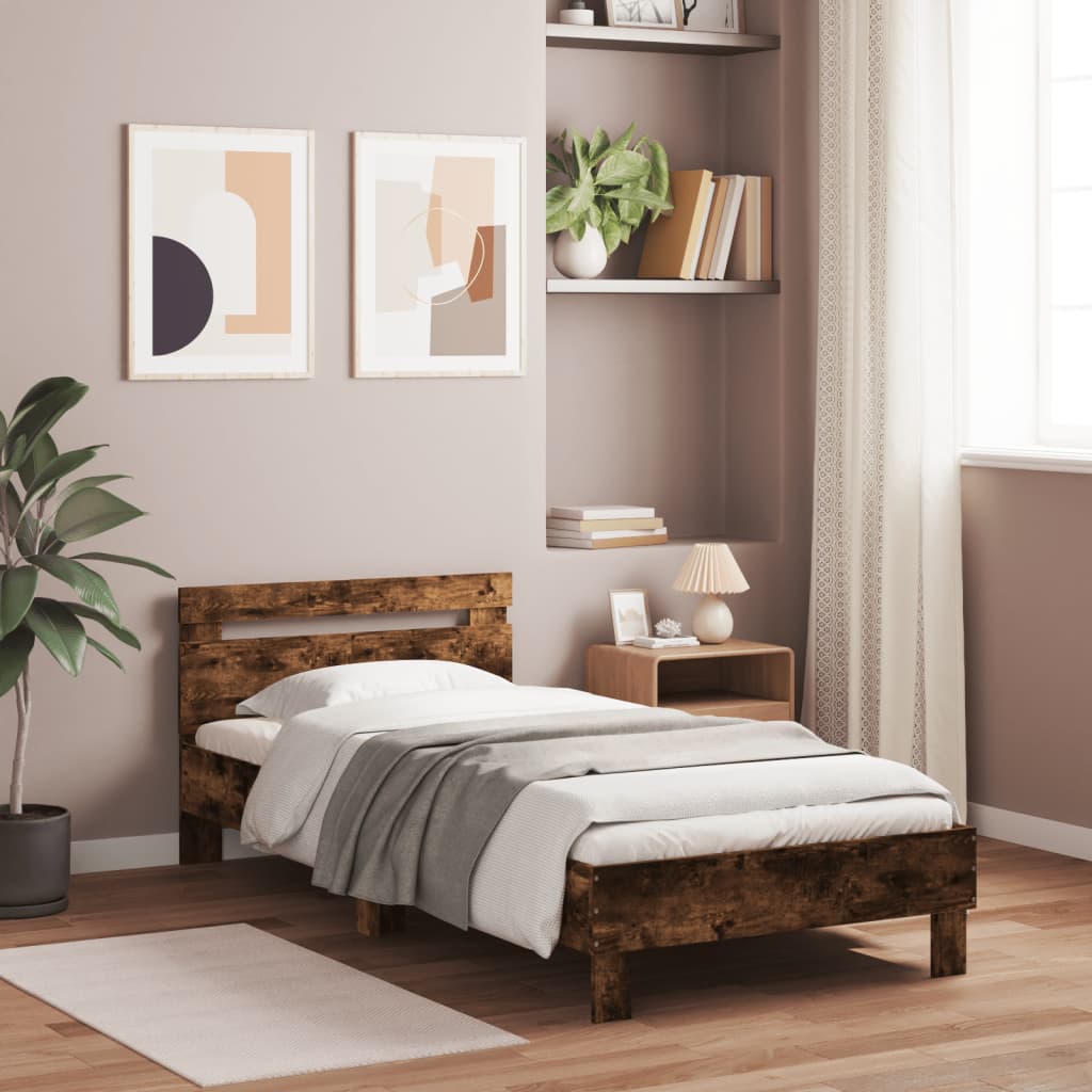 sengeramme med sengegavl 100x200 cm konstrueret træ røget eg