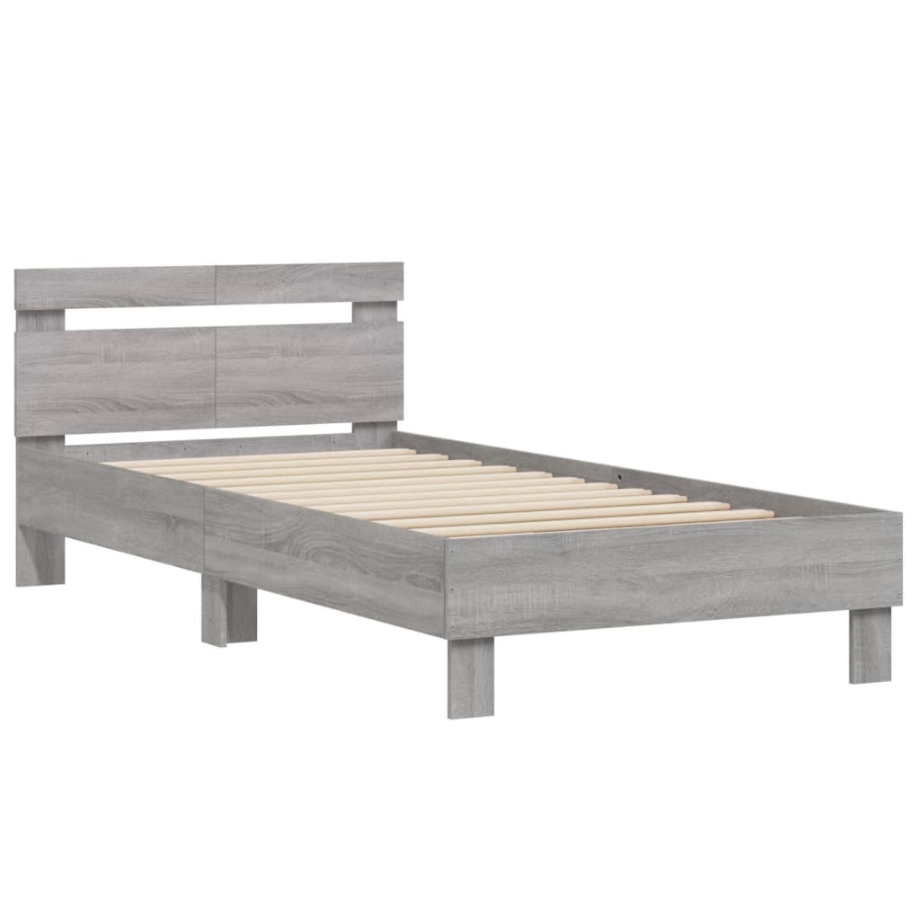 sengeramme med sengegavl 100x200 cm konstrueret træ grå sonoma