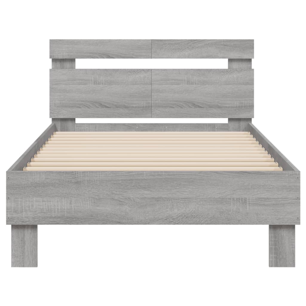 sengeramme med sengegavl 100x200 cm konstrueret træ grå sonoma