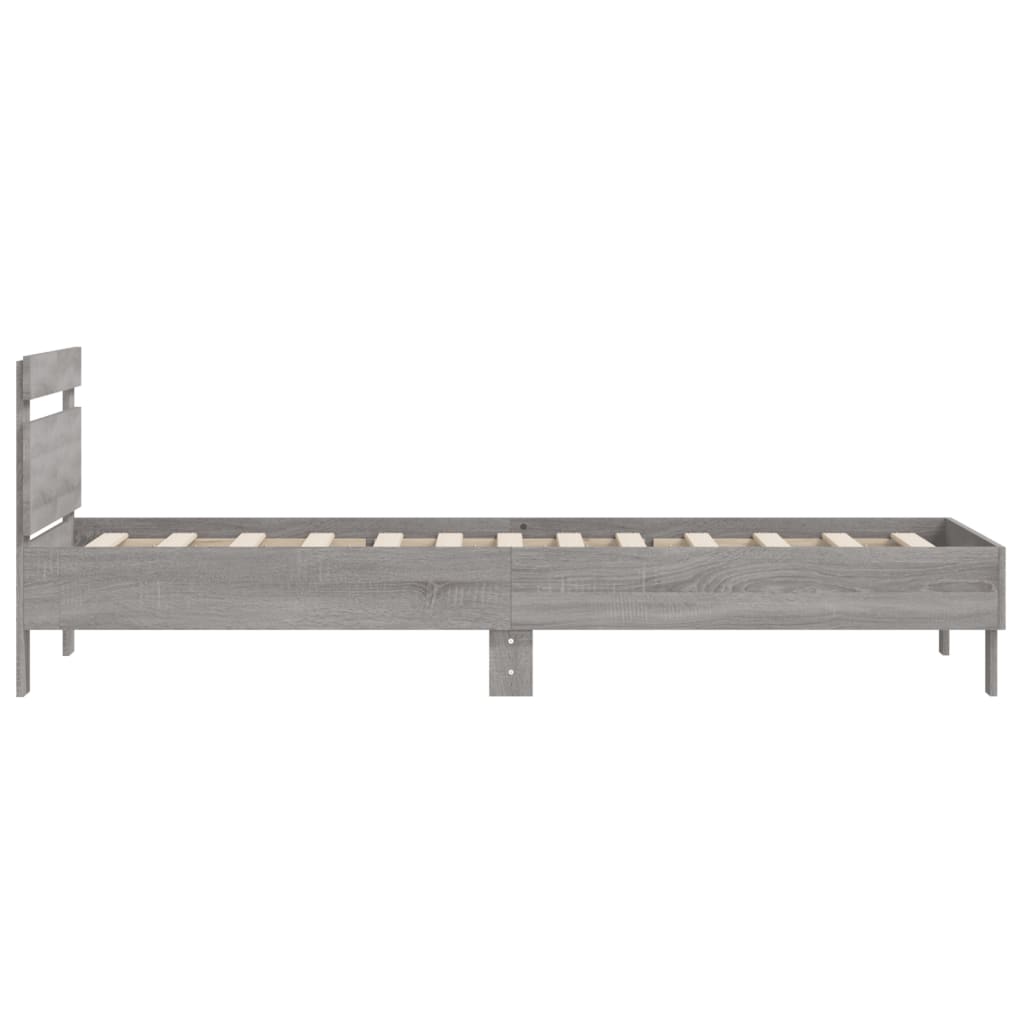 sengeramme med sengegavl 100x200 cm konstrueret træ grå sonoma