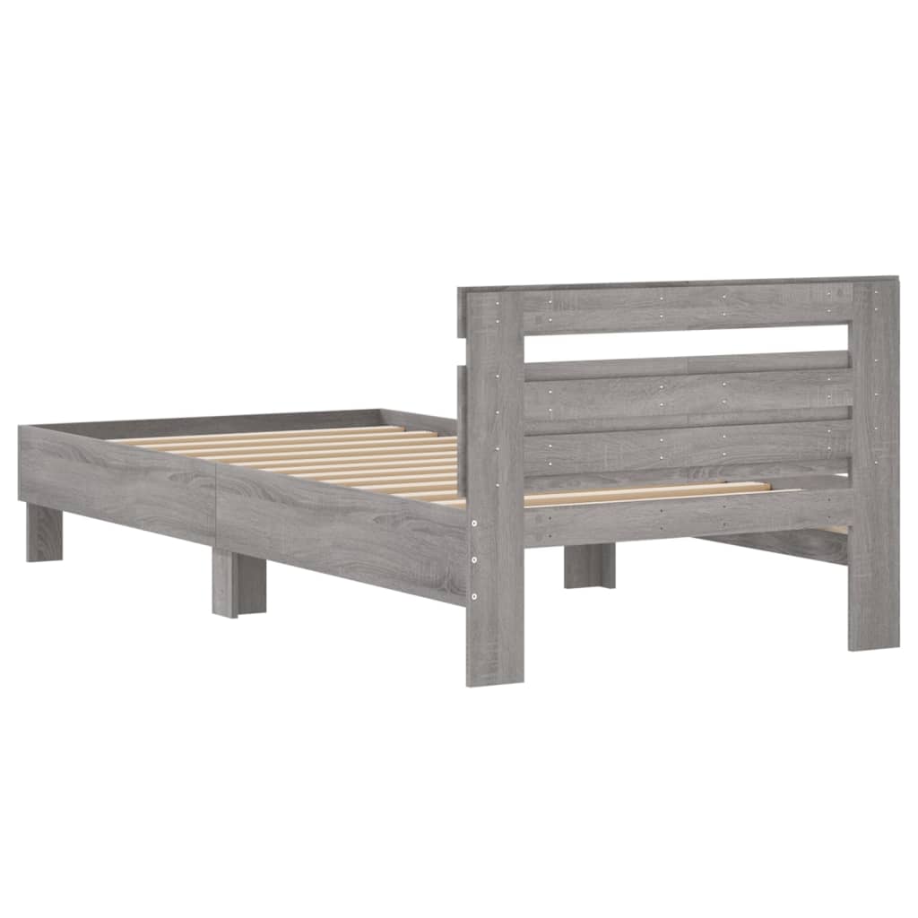 sengeramme med sengegavl 100x200 cm konstrueret træ grå sonoma