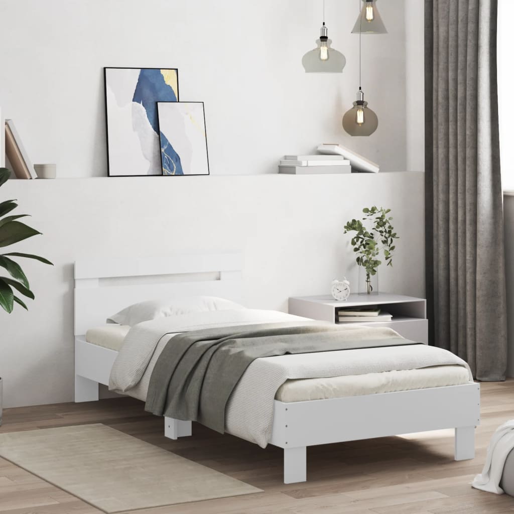 sengeramme med sengegavl 90x200 cm konstrueret træ hvid